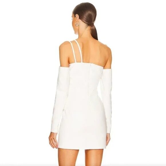 NEW Ceren Ocak Cut Out Mini Dress White Long Sleeve Cutout leather off shoulder - Picture 4 of 8